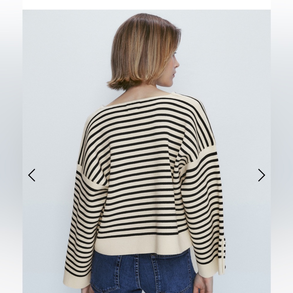 NWT Massimo Dutti STRIPED SWEATER WITH BUTTON DETAILS - Picture 2 of 14